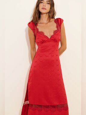 FREE PEOPLE Foolish Heart Midi Dress / Red Dahlia Combo